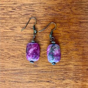 Handcrafted Magenta Colored Semi Precious Purple Stone Drop Earrings.